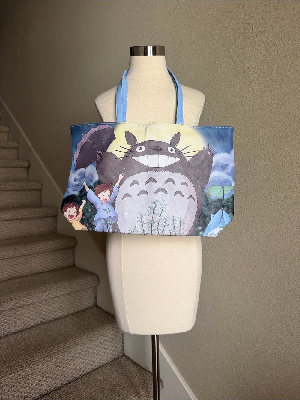 NWOT Studio Ghibli Totoro Light Blue Zippered Tote.